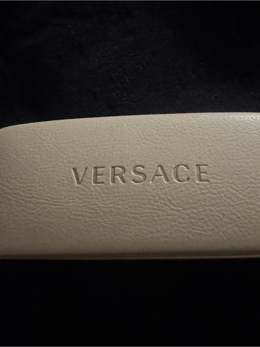 Versace Cream faux Leather Sunglasses Case with Gold Logo only the case